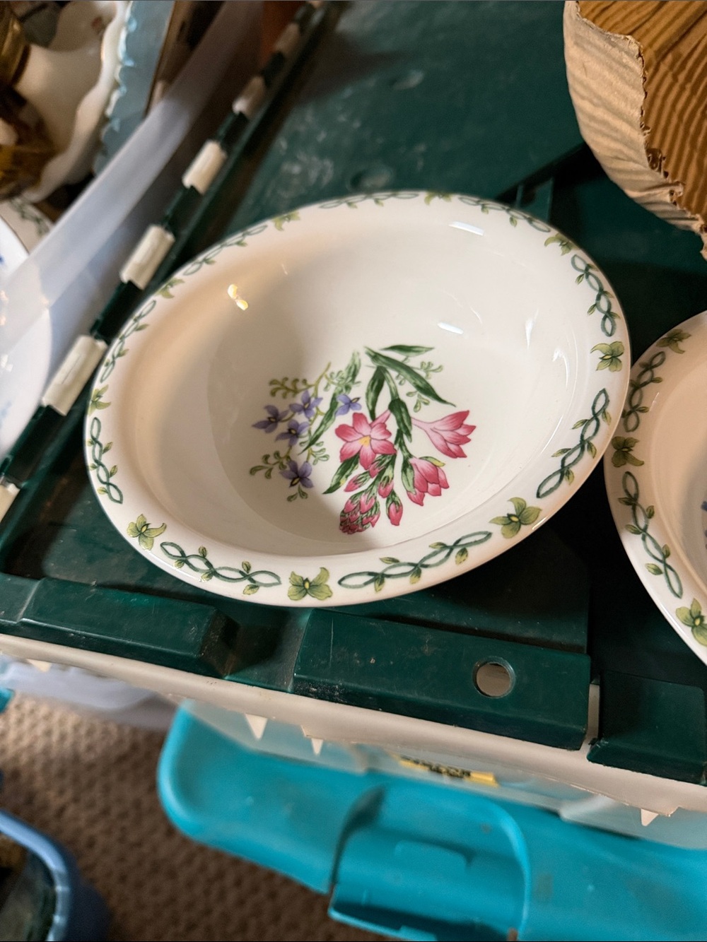 Vintage Floral Ceramic Serving Bowl - White with Pink & Green Floral Accent